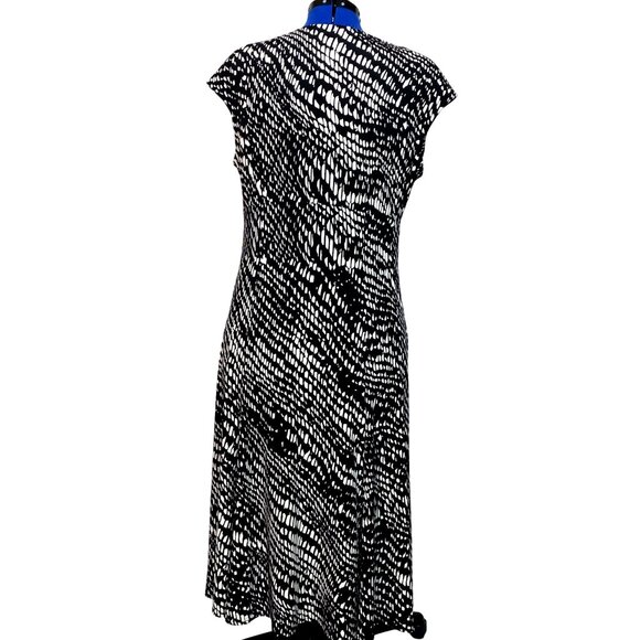Jones New York Black White Abstract Print Cap Sleeve V-Neck Midi Dress Size 14W - Picture 2 of 8